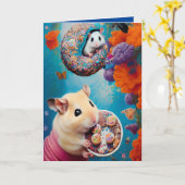 Carte Soirée de thé au hamster syrien avec des beignets  (Fleur jaune)