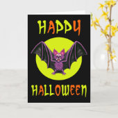 Carte Soirée d'Halloween Cute Bat (Fleur jaune)