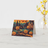 Carte Soirée d'Halloween effrayante avec Citrouilles scu (Fleur jaune)