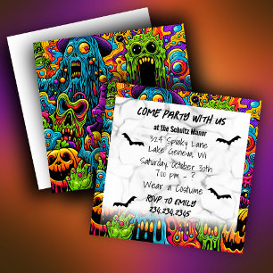 Carte Soirée Halloween Zombies et Monstres