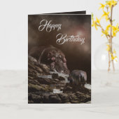 Carte Soirée hippo enchantée, Anniversaire (Fleur jaune)