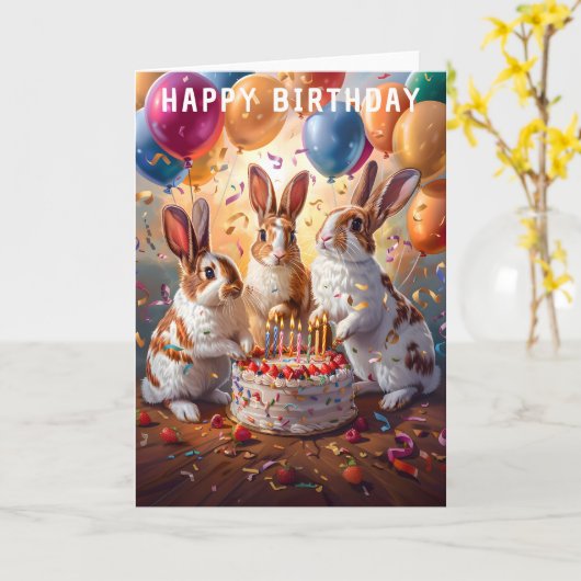 Carte Soirée lapins fête d'anniversaire (Fleur jaune)