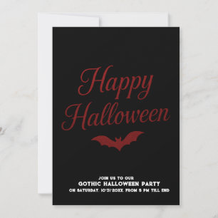 Carte Soirée minimaliste d'Halloween rouge noir et gothi