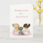 Carte Soirée Thé Fille Mignonne, Anniversaire Pour Ami (Fleur jaune)