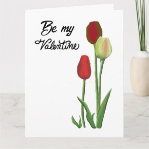Carte Sois ma Saint-Valentin tulipe rouge et jaune desig