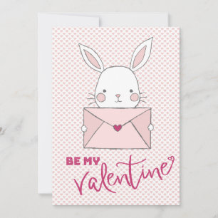 Carte Sois mon Valentin Lapin Blanc Lettre Rose Cœur