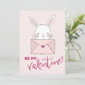 Carte Sois mon Valentine White Rabbit Pink Lettre Coeur (Debout devant)