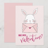 Carte Sois mon Valentine White Rabbit Pink Lettre Coeur (Devant / Derrière)
