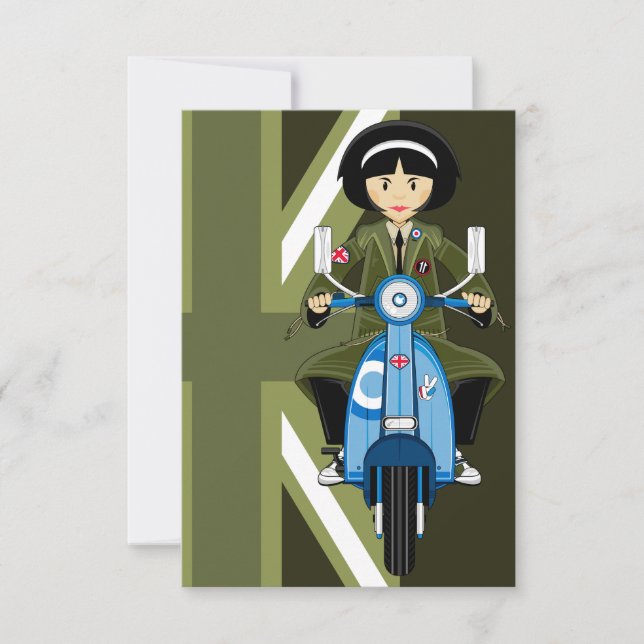 Carte Soixante mod fille à Parka avec scooter (Devant)