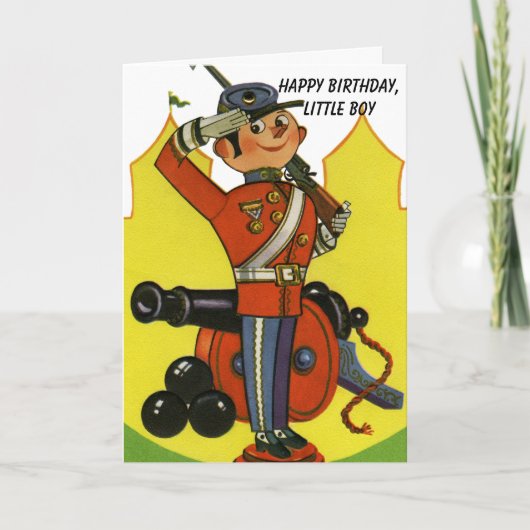 Carte Soldat en bois avec canon Joyeux anniversaire garç (Devant)