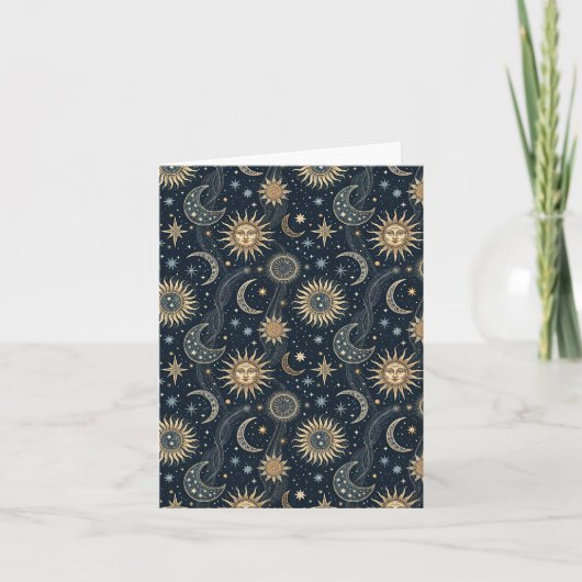 Carte Soleil céleste et lune Design d'art cosmique noir (Devant)