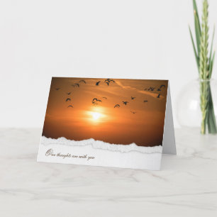 Carte soleil couchant avec mouettes pour sympathie