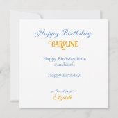 CARTE SOLEIL DÉCORÉ À THÈME GÂTEAU D'ANNIVERSAIRE DÉCORÉ (Dos)