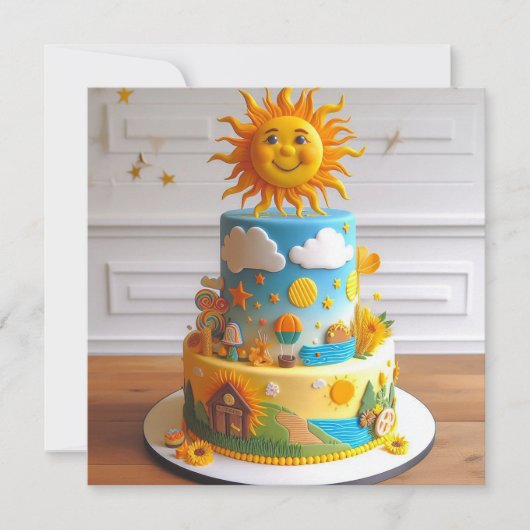CARTE SOLEIL DÉCORÉ À THÈME GÂTEAU D'ANNIVERSAIRE DÉCORÉ (Devant)