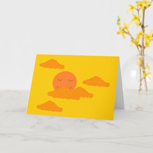 Carte Soleil orange dans Ciel doré : Blanc (Fleur jaune)