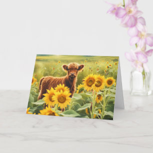 Carte Solstice d'été Veau des Highlands Mignon Vache 