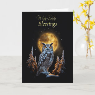 Carte Solstice d'hiver avec bénédiction de hibou et de l