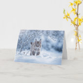 Carte Solstice d'hiver avec Bobcat et Neige (Fleur jaune)
