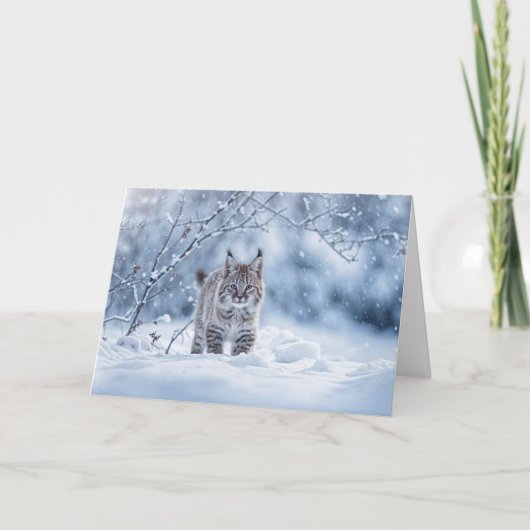 Carte Solstice d'hiver avec Bobcat et Neige (Devant)