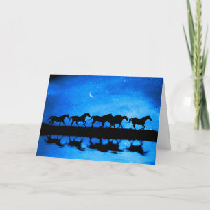 Carte Solstice d'hiver avec chevaux et ciel nocturne