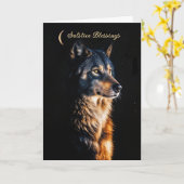 Carte Solstice d'hiver avec de belles nuits Wolf (Fleur jaune)