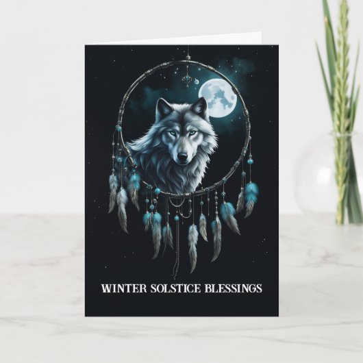 Carte Solstice d'hiver avec loup dans la lune de chasse  (Devant)