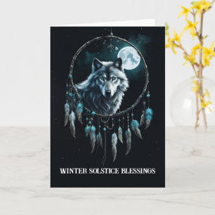 Carte Solstice d'hiver avec loup dans la lune de chasse 