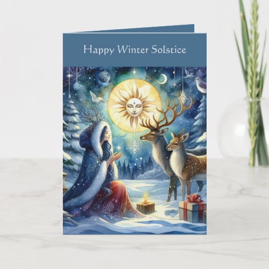 Carte Solstice d'Hiver Déesse de la Forêt et Cerf (Devant)