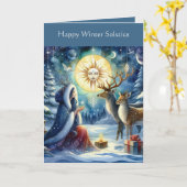 Carte Solstice d'Hiver Déesse de la Forêt et Cerf (Fleur jaune)
