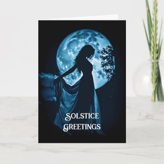 Carte Solstice d'hiver Lune et femme Solstice Nuit avec (Devant)
