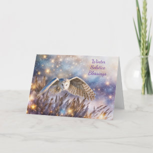 Carte Solstice d'hiver Magique Hibou Blanc Volant Yule
