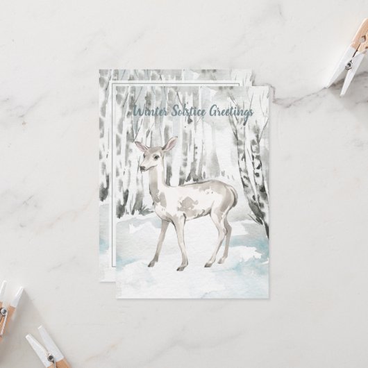 Carte Solstice d'hiver Salutation Forêt des bois Doe Dee (Devant/Arrière en situation)
