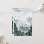 Carte Solstice d'hiver Salutation Woodland Forest White  (Devant/Arrière en situation)