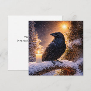 Carte Solstice d'hiver Yule Corbeau et Neige
