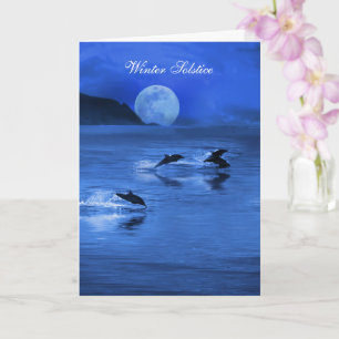 Carte Solstice d'hiver Yule Dauphins Mer Océan