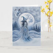 Carte Solstice d'hiver Yule Folk Art inspirée Witchy Lad (Fleur jaune)
