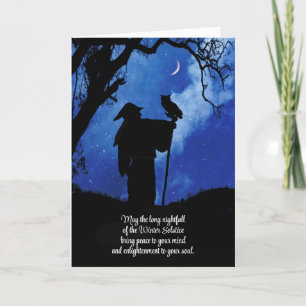 Carte Solstice d'hiver Yule mystique avec Chouette et Lu