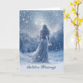 Carte Solstice d'hiver Yule Neige et Lune Étoiles Bénédi (Fleur jaune)