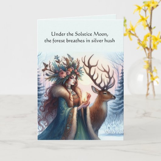Carte Solstice hivernale de la déesse et du cerf (Fleur jaune)