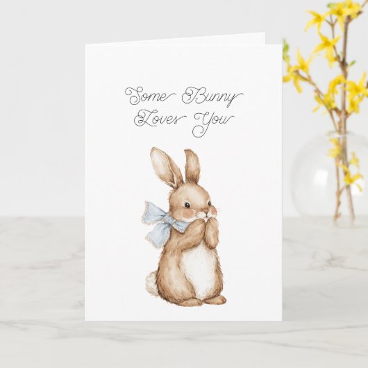 Carte Some Bunny Loves You Blue Bow (Fleur jaune)