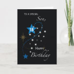 Carte Son 18e anniversaire Star Inspirational Bleu & Noi<br><div class="desc">Cette carte noire est une carte qui apporterait un message inspirant à votre fils une fois qu'il fêtera son prochain 18e anniversaire. Dès maintenant,  vous pouvez obtenir une copie de ceci déjà pour que vous puissiez lui donner quand ce jour spécial arrive.</div>