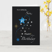 Carte Son 21e anniversaire Star Inspirational Blue & Bla (Fleur jaune)