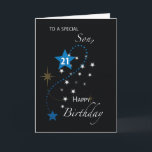 Carte Son 21e anniversaire Star Inspirational Blue & Bla<br><div class="desc">Vous pouvez surprendre votre fils avec cette carte pour son 21e anniversaire et lui transmettre un message inspirant que cette carte apporte. Commandez une copie de ceci dès aujourd'hui !</div>