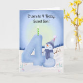 Carte Son 4th Birthday Snowman with Snowy Four (Fleur jaune)