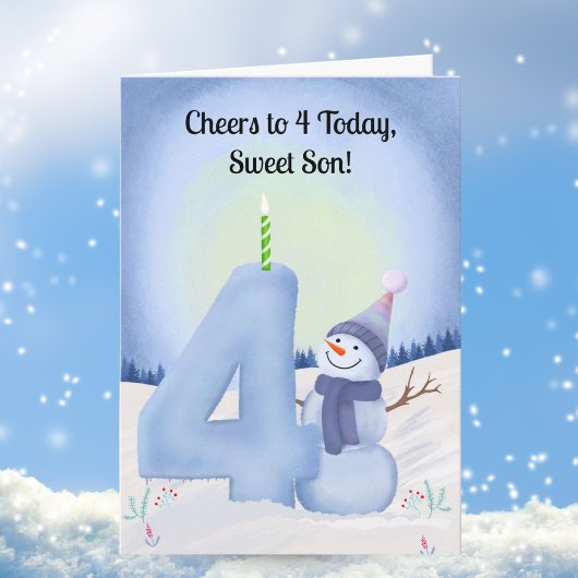 Carte Son 4th Birthday Snowman with Snowy Four