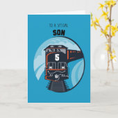 Carte Son 5e train d'anniversaire, Petit garçon, Bleu (Fleur jaune)