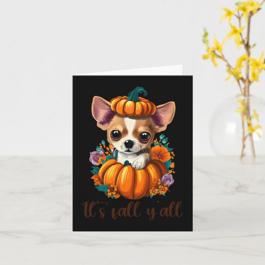 Carte Son Fall Y'all mignon Citrouille à fleurs Chihuahu (Fleur jaune)