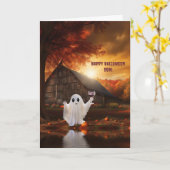 Carte Son Halloween avec drôle de Ghost Spirits vin (Fleur jaune)