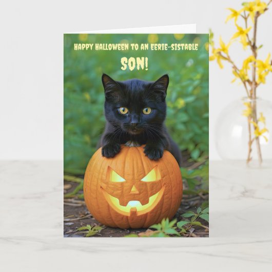 Carte Son Joyeux Halloween Cute Chat Noir Kitten (Fleur jaune)