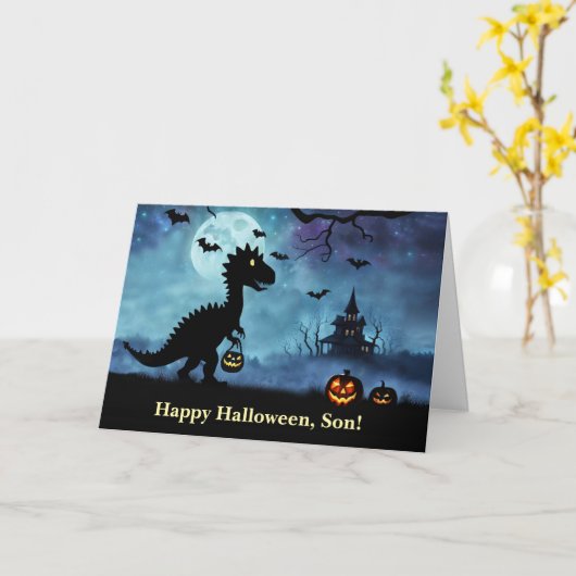 Carte Son Joyeux Halloween Dinosaur Cute (Fleur jaune)